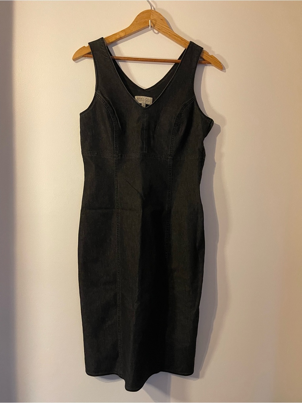RW&CO Vintage Black Denim V-Neck Sheath Dress S
